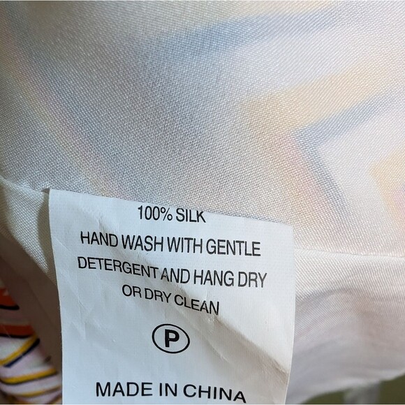 Marie Oliver Andi Silk shift dress Chevron stripe yellow orange white sz M - Picture 7 of 8